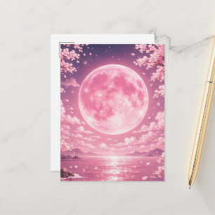 Vollmond und Kirschblüten-Einladung – Elegant Postkarte