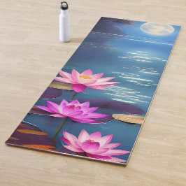 Vollmond und schöne rosa Lotus-Blume Yogamatte
