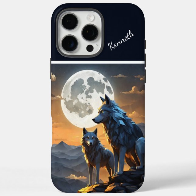 Vollmond- und Wolfshaken iPhone 16 Pro Max Hülle (Rückseite)