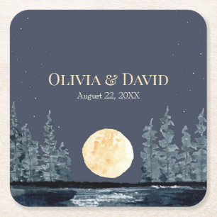 Vollmond Wald und See Hochzeitsservietten Rechteckiger Pappuntersetzer