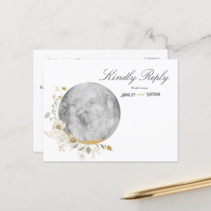 Vollmond Wildblume Gold Aquarellfarbe UAWG Postkarte