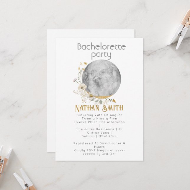 Vollmond Wildblume Gold Einladung (Vorderseite/Rückseite Beispiel)