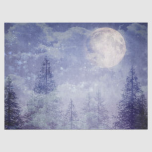 Vollmond Winter Pine Tree Forest Decoupage Seidenpapier