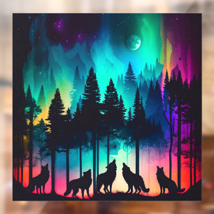 Vollmond-Wolfpack-Heulen Nordlichter Fensteraufkleber