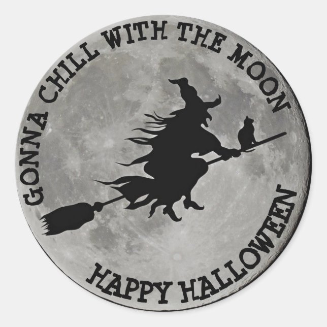 VOLLMOONWITCH AUF BROOM Halloween Hexenbügel Runder Aufkleber (Vorderseite)