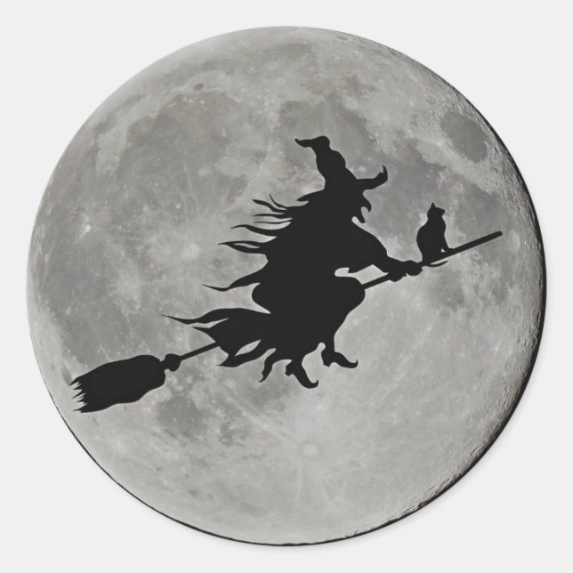 VOLLMOONWITCH AUF BROOM Halloween Hexenbügel Runder Aufkleber (Vorderseite)