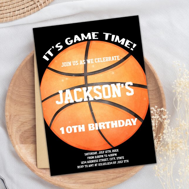 Vollschwarzer Basketball Ball Weiße Einladungen (Full Ball Black Basketball Ball White Invitations)