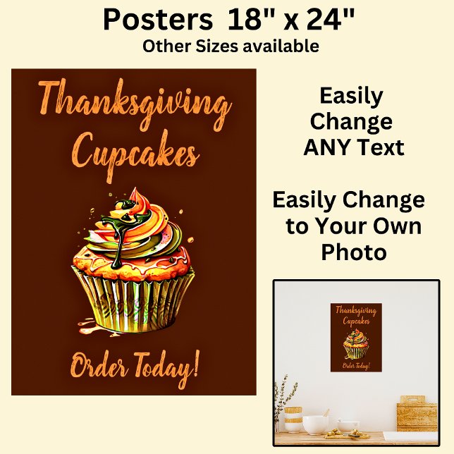 Vollständig bearbeitbare Erntedank Cupcakes, Cake  Poster (Von Creator hochgeladen)
