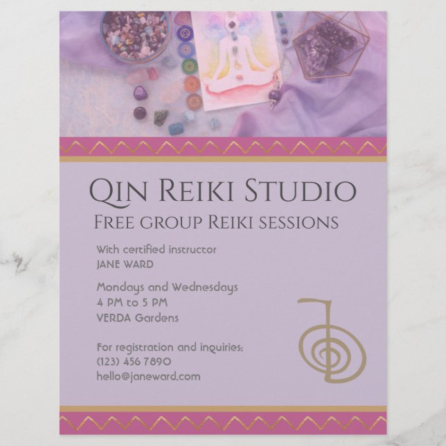 Vollständig bearbeitbarer Yoga, Reiki Master Laven Flyer (Vorne)