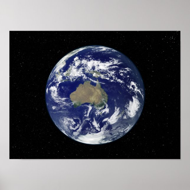 Vollständig beleuchtete Erde, zentriert auf Austra Poster (Vorne)