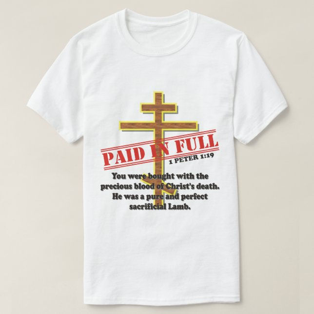 VOLLSTÄNDIG GEZAHLT DURCH DAS BLUT VON CHRISTUS T-Shirt (Design vorne)