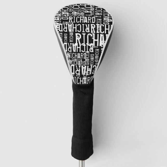 Vollständig Print, weißer Name auf schwarz Golf Headcover (Vorderseite)