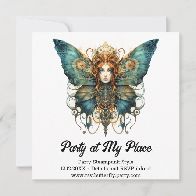 Vollständig verkörpern Butterfly Steampunk Wedding Ankündigung (Vorderseite)