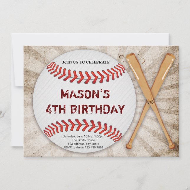 Vollständige Einladung zum Baseball-Geburtstag (Vorderseite)