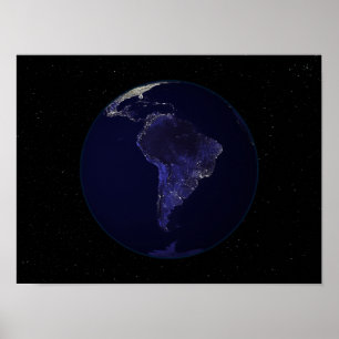 Vollständige Erde in der Nacht mit Lichtern in den Poster