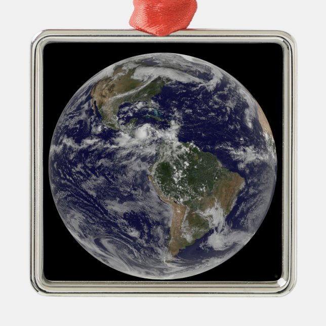 Vollständige Erde mit Nord- und Südamerika 3 Silbernes Ornament (Vorne)
