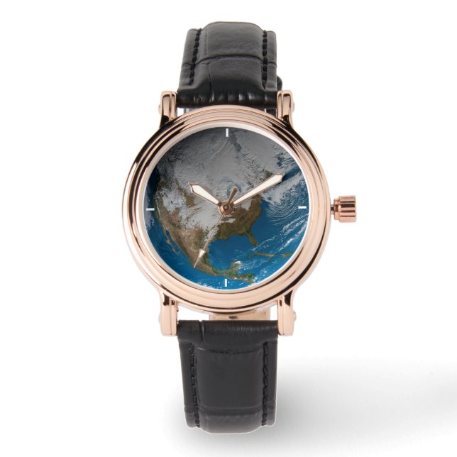 Vollständige Erde mit simulierten Wolken über Nord Armbanduhr (Vorderseite)