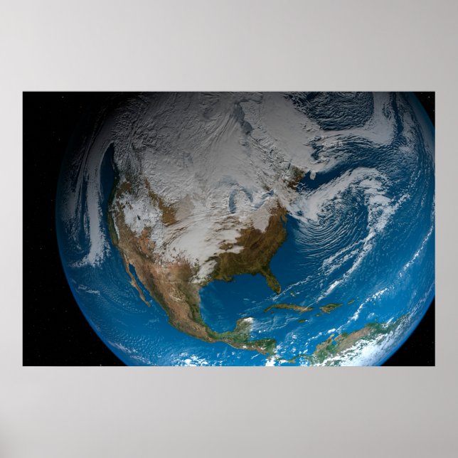 Vollständige Erde mit simulierten Wolken über Nord Poster (Vorne)