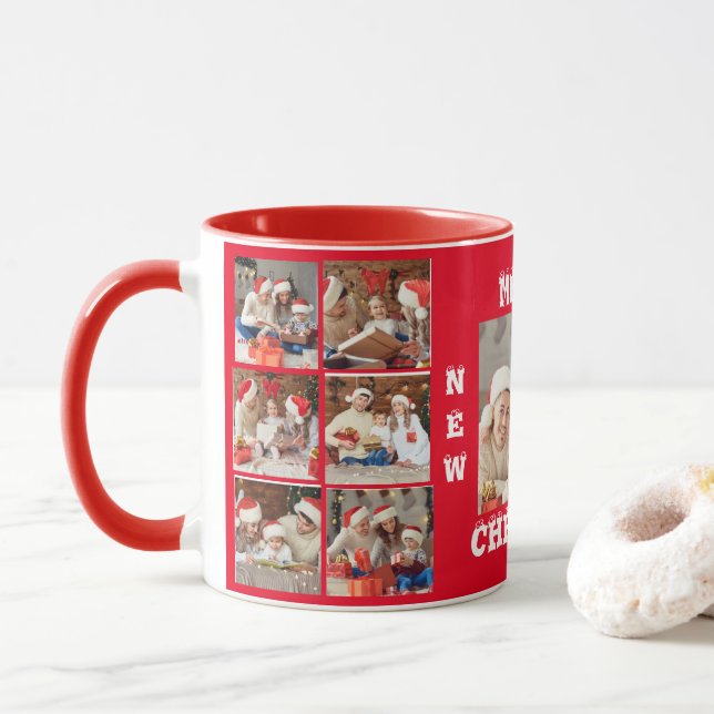 VOLLSTÄNDIGE FOTO-COLLAGE MERRY CHRISTMAS TASSE RE (Mit Donut)