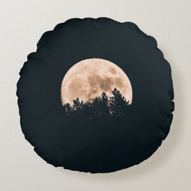 VOLLSTÄNDIGER MOND HINTER EINER SILHOUETTE RUNDES KISSEN (Vorderseite)