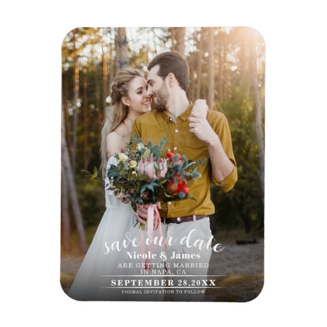 Vollständiges Foto Moderne Minimale Hochzeit rette Magnet (Vertikal)