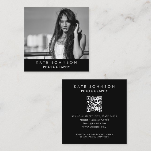 Vollständiges Foto QR Code Social Media Quadratische Visitenkarte (Vorne/Hinten)