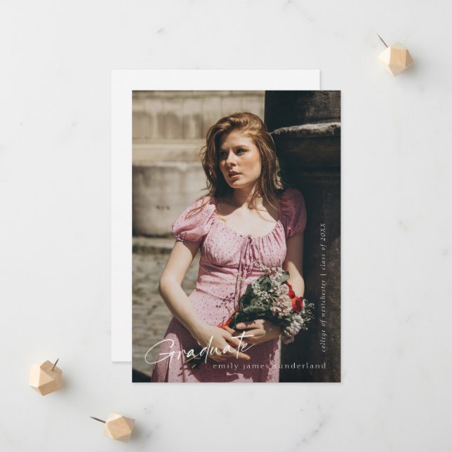 Vollständiges, modernes Script Graduate Einfaches  Ankündigung (Vorderseite/Rückseite Beispiel)