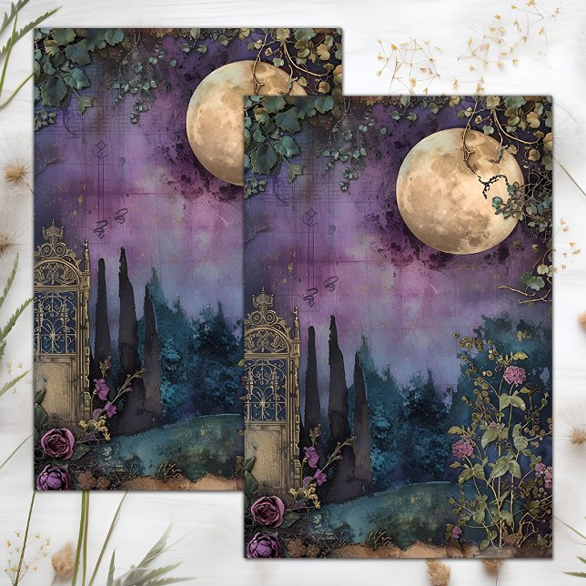 VOLLSTÄNDIGES MOON- UND GARTENDEKOUPAGE-TISSUPAPIE SEIDENPAPIER (FULL MOON AND GARDEN DECOUPAGE TISSUE PAPER)