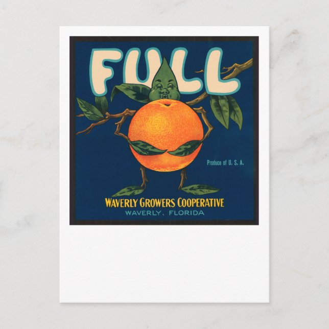 Vollständiges Orangefarbenes Kratetikett Postkarte (Vorderseite)