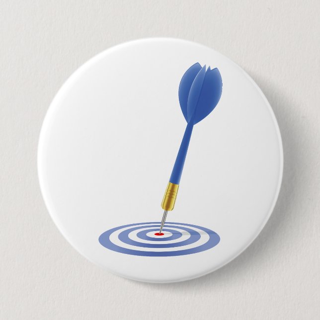 Volltreffer Blaue Dartpfeil auf Zielscheibe Button (Vorderseite)
