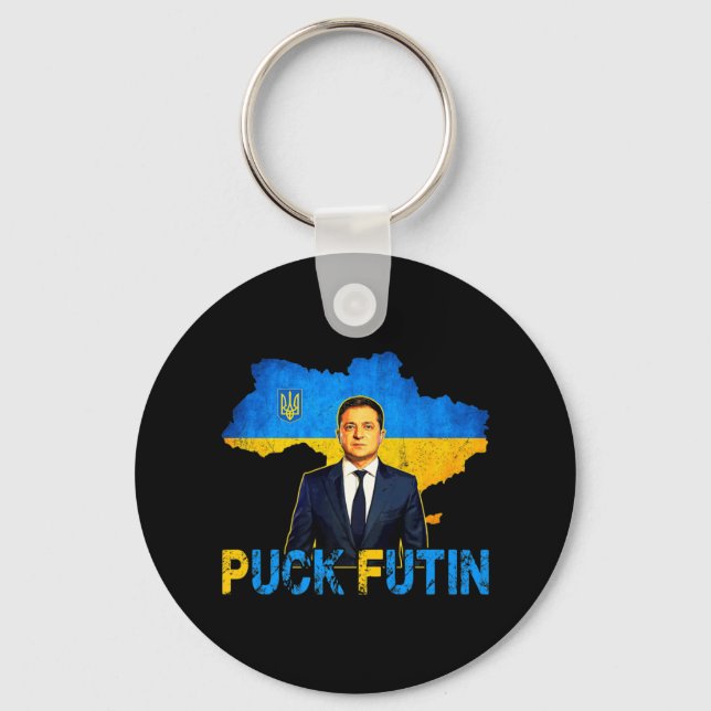 Volodymyr Zelensky Puck Futin Meme I Stand with UK Schlüsselanhänger (Vorderseite)