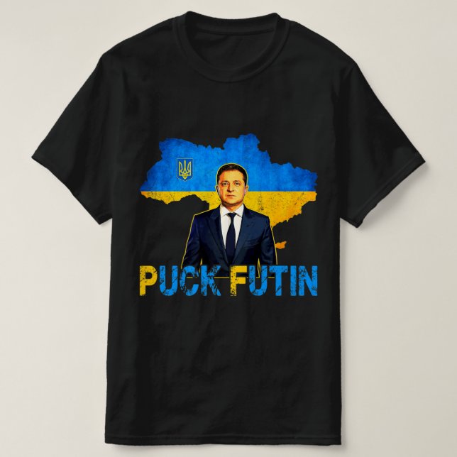 Volodymyr Zelensky Puck Futin Meme I Stand with UK T-Shirt (Design vorne)