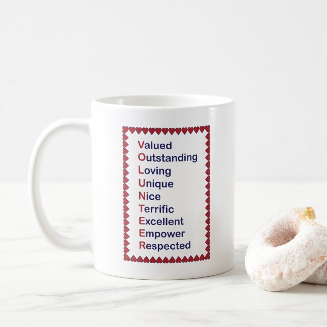 Volontaire Coeurs rouges Typographie Café Mug (Avec donut)