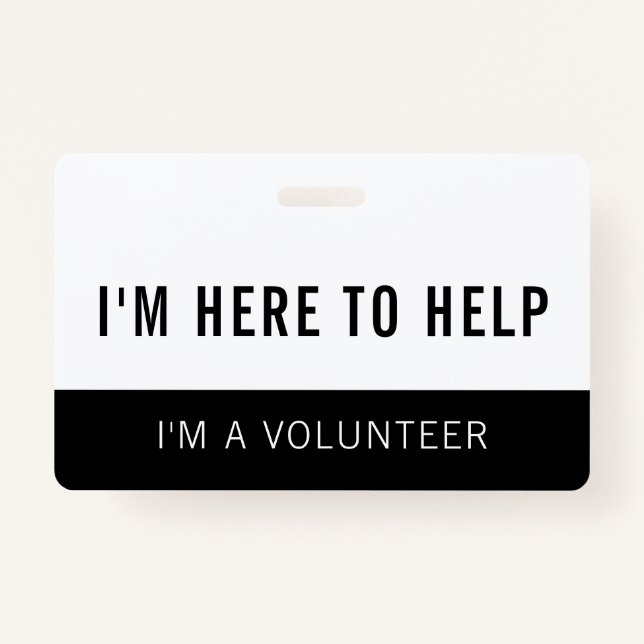 Volontaire noir et blanc ici pour aider Badge (Devant)