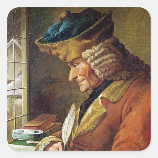 Voltaire in seiner Studie Quadratischer Aufkleber (Vorderseite)