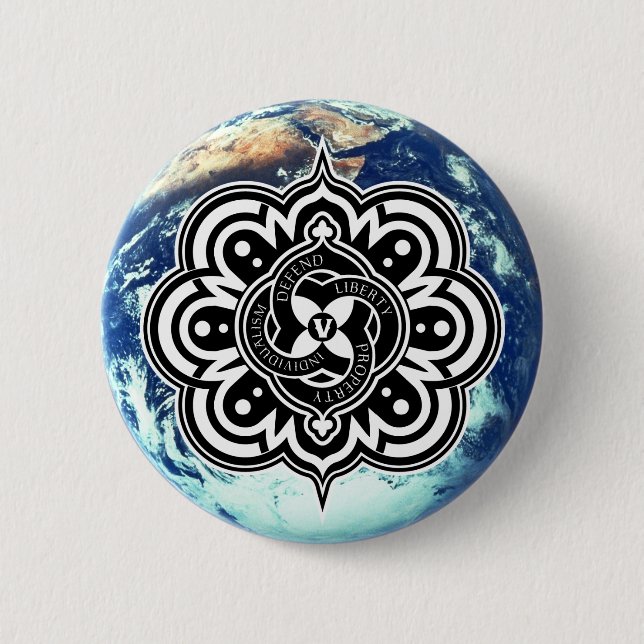 Voluntaryist WeltSiegel-Knopf Button (Vorderseite)