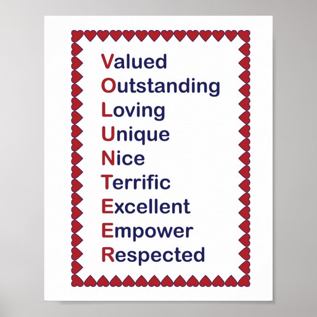 Volunteer Blau und Rote Typografie Weißes Poster (Vorne)
