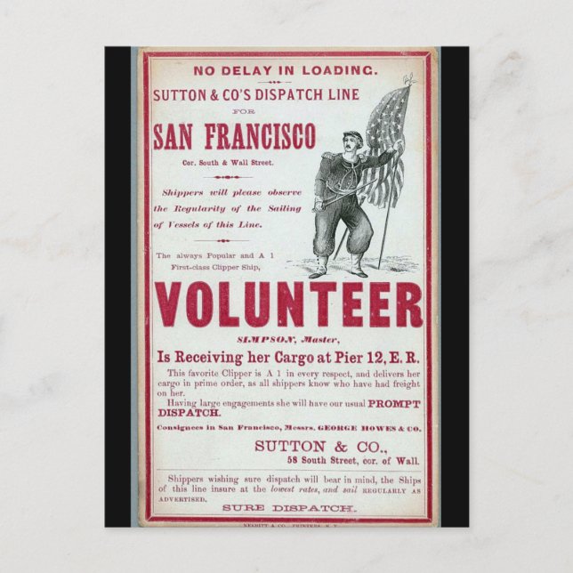 Volunteer Clipper Sailing 1900 Postkarte (Vorderseite)