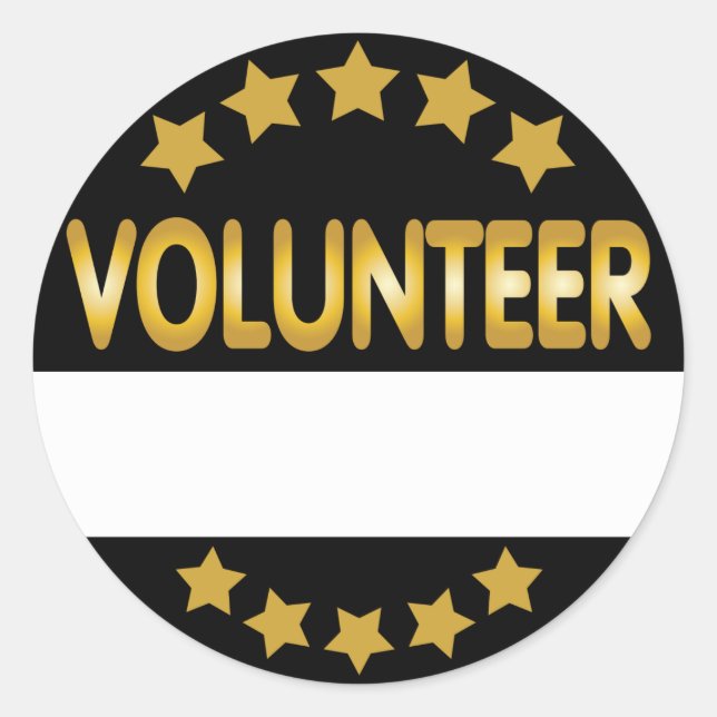 Volunteer Namensschild elgant Gold und schwarz Runder Aufkleber (Vorderseite)