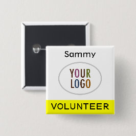 Volunteer Pinback Name Tag mit Logo Yellow Square Button