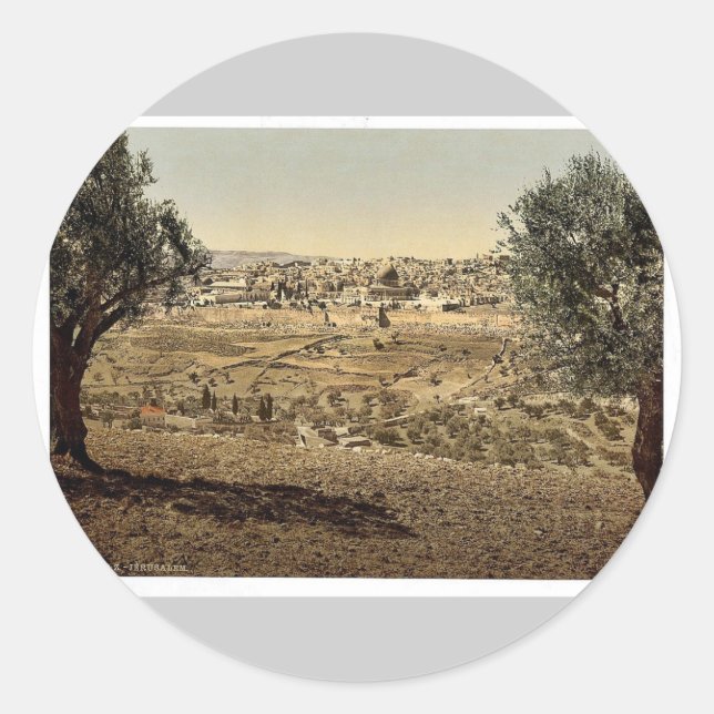 Vom Berg der Oliven, allgemeine Sicht, Jerusalem, Runder Aufkleber (Vorderseite)