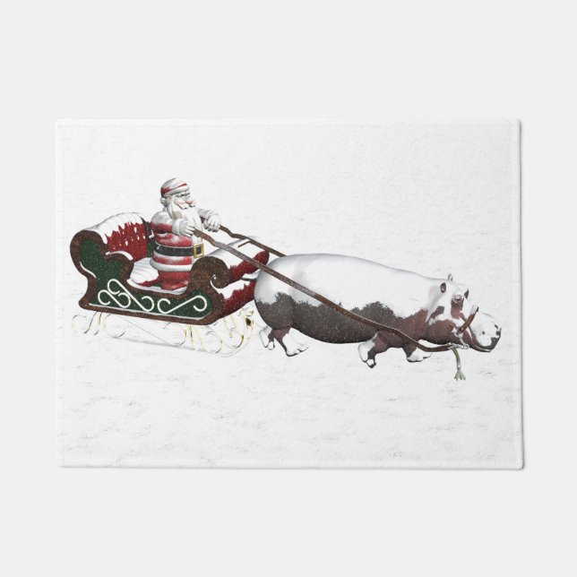 vom Hippopotamus gezogene Santa-Schlitte Fußmatte (Vorderseite)