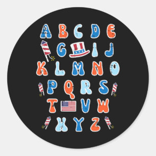 vom Juli Abc Alphabet Patriotic Preschool Teacher Runder Aufkleber