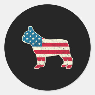 vom Juli: Französisch-Bulldog-Amerikanische Flagge Runder Aufkleber
