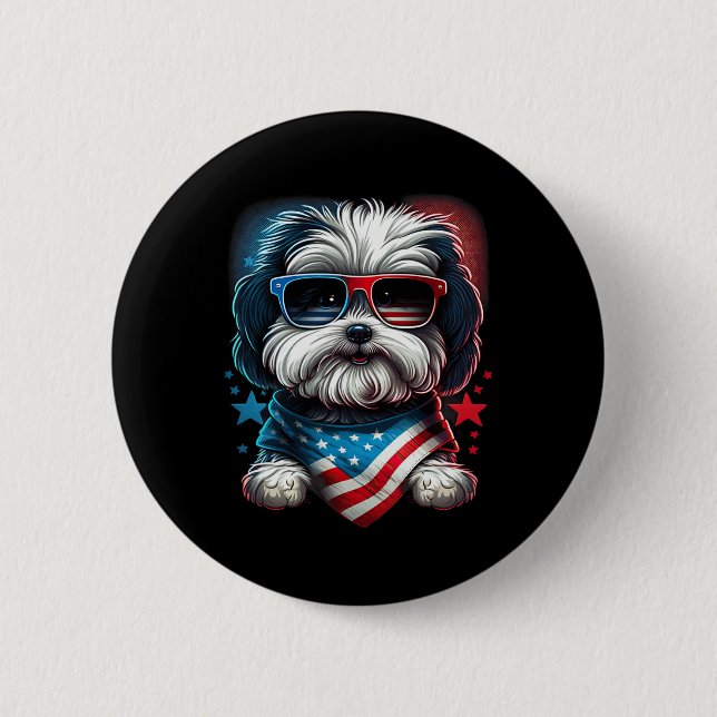 vom Juli: Patriotic Havanese Dog Us Flag Button (Vorderseite)