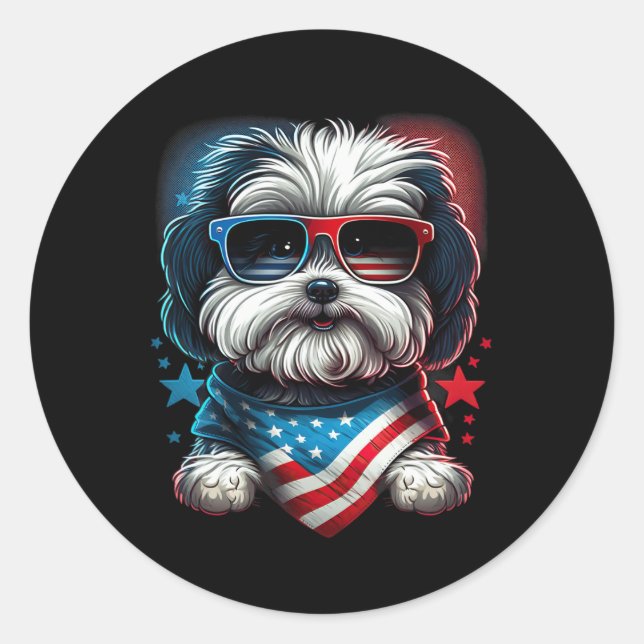 vom Juli: Patriotic Havanese Dog Us Flag Runder Aufkleber (Vorderseite)