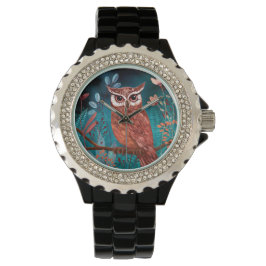 Vom Künstler handillustrierte Eule – Boho Natur Armbanduhr