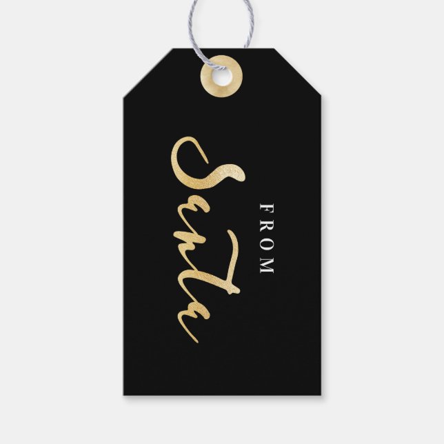 Vom Santa | Elegantes Schwarzes & Gold Weihnachten Geschenkanhänger (Vorderseite)