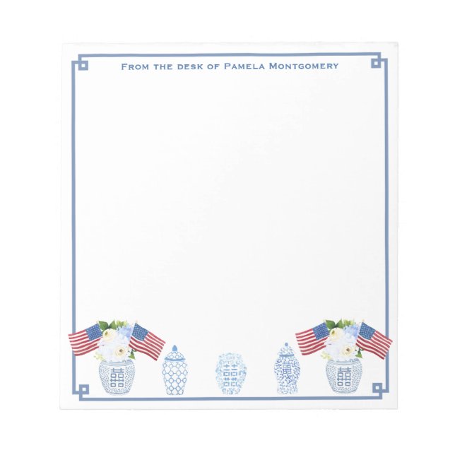 vom Schreibtisch | Amerikanische Chinoiserie Chic Notizblock (Vorderseite)