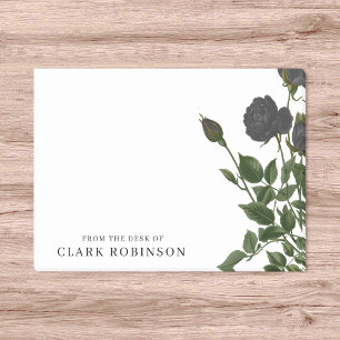 Vom Schreibtisch aus mit eleganten, schwarzen Rose Post-it Klebezettel